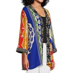 John Mark Black, White & Mustard Patterned Open Kimono size XL